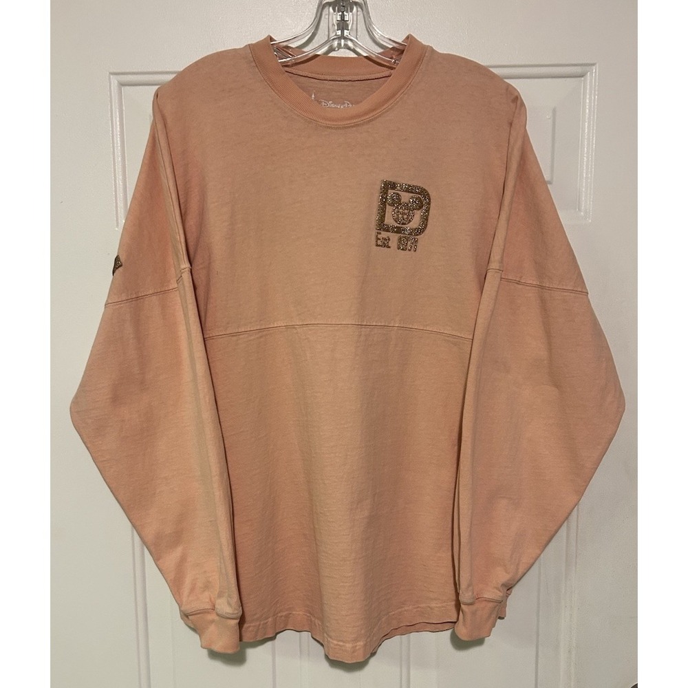 Disney World Spirit Jersey Peach Coral Gold Glitter Puff Print Womens Size Small - Picture 3 of 14